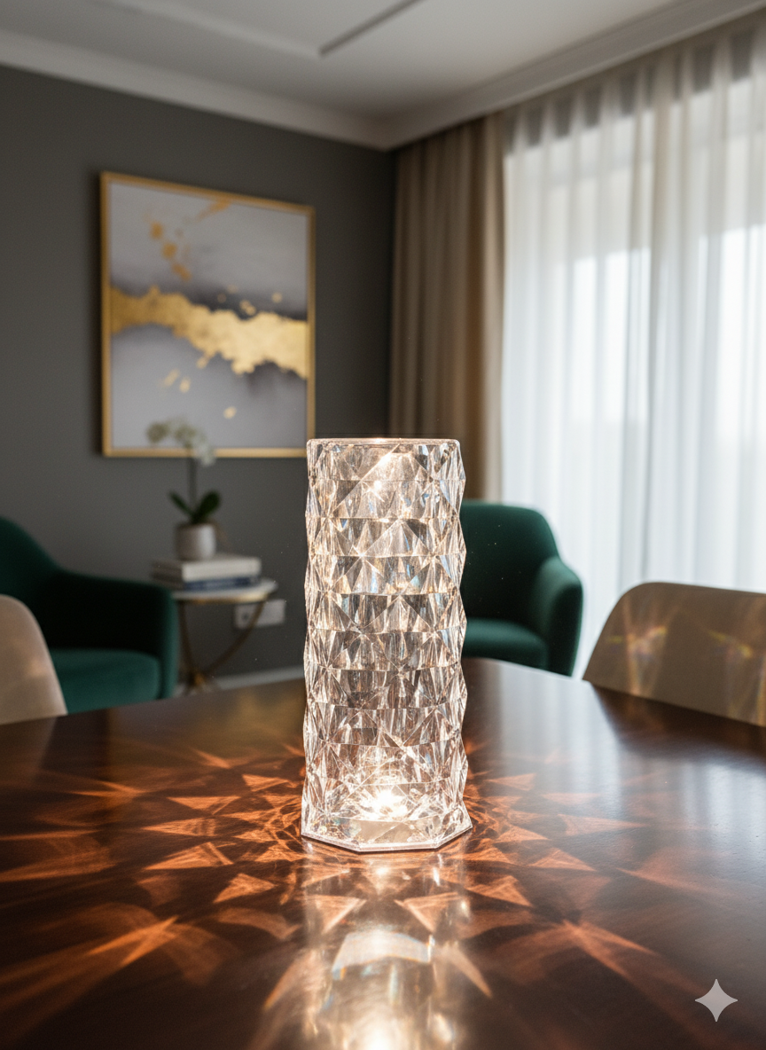 Crystal-Cut LED Lamp with Color-Changing Remote & USB Charging