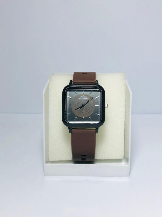 Alpha Square Dial Rubber Strap Watch – Modern Casual Timepiece