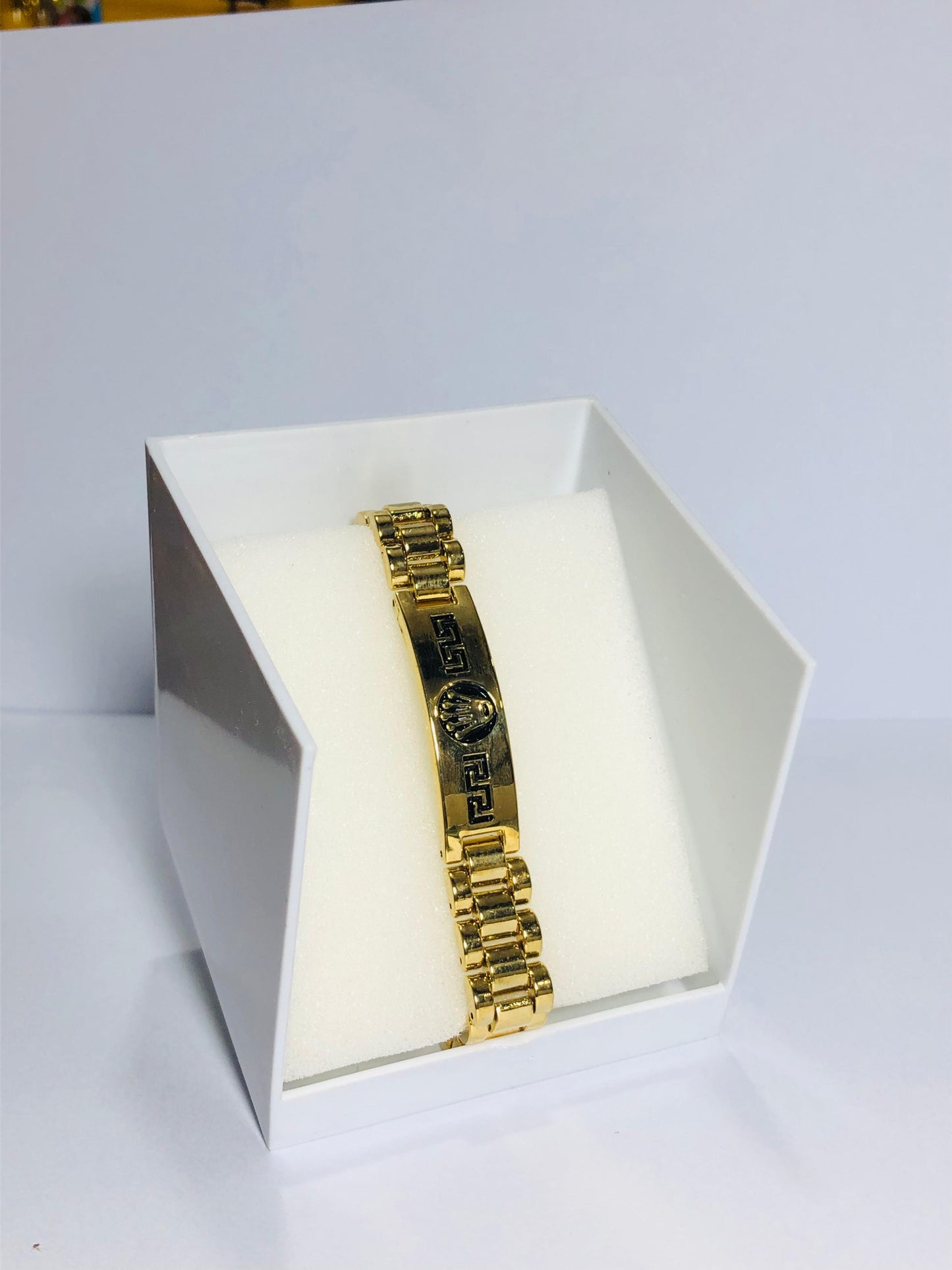 Rolex Golden Stainless Steel Men’s Bracelet – Luxury Chain Link Design