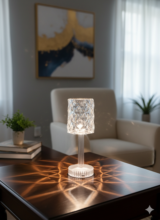 Crystal-Cut LED Table Lamp with Remote, Touch Sensor & USB Charging