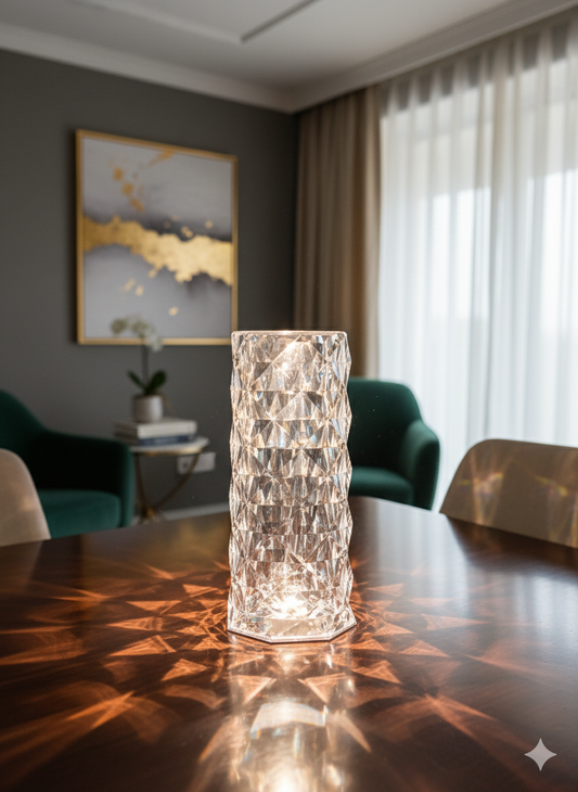 Crystal-Cut LED Lamp with Color-Changing Remote & USB Charging