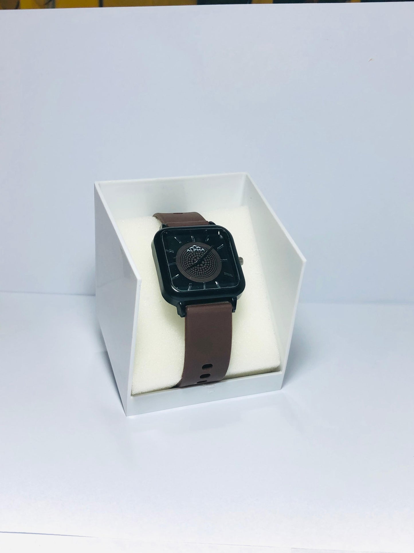 Alpha Square Dial Rubber Strap Watch – Modern Casual Timepiece